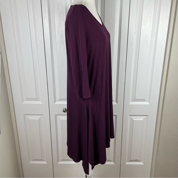 Eileen Fisher Tunic Dress Women’s L Purple Burgundy Flowy 3/4 Sleeve Relaxed Fit - Picture 5 of 15